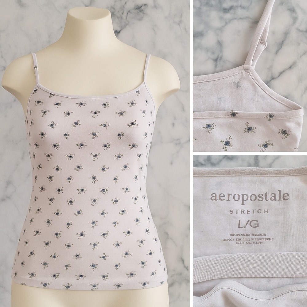 Aeropostale Stretch Juniors Large Tank Top Cami Camisole Floral Spaghetti Straps